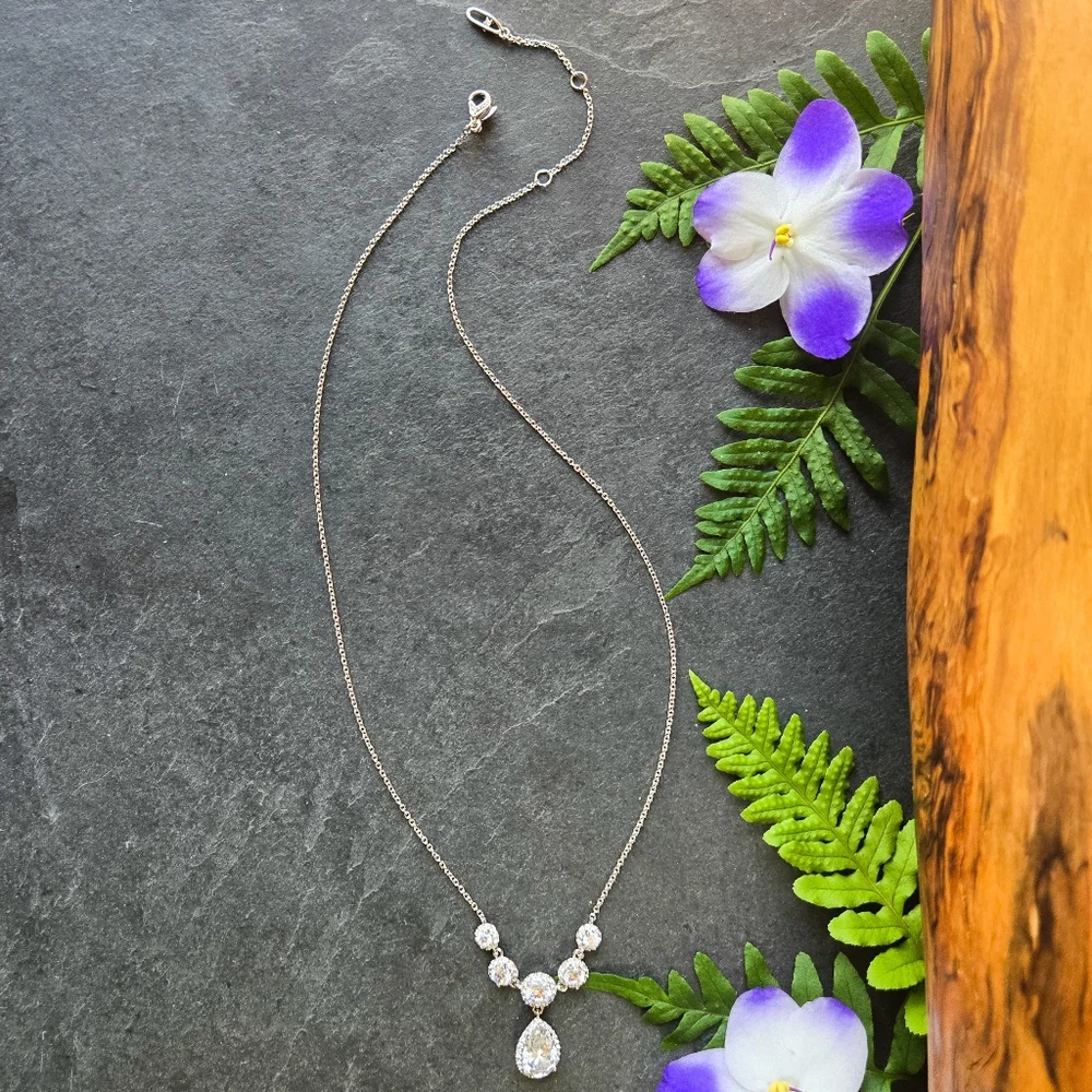 NWT Nadri Pear Drop Crystal and Rhodium Necklace